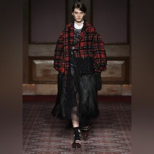 Simone Rocha double-breasted coat with faux fur hem